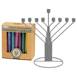 חנוכיית רמב"ם מכסף עם נרות שעוות דבורים - נהדרת | חנוכה | יהדות